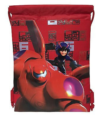 Disney Big Hero 6 Baymax Hiro Wassabi Boys Drawstring Sport Gym Tote Bag - Red