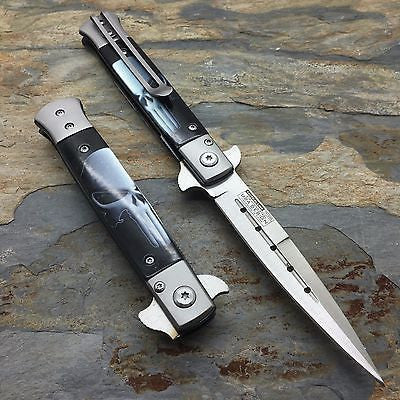 TAC-FORCE  Black Punisher Skull Milanos Spring Assisted Folding Pocket Knife