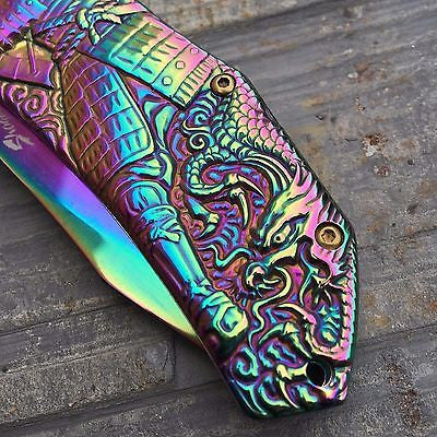 Master Collection Ballistic Rainbow Samurai Sculpted Art Collector Pocket Knife