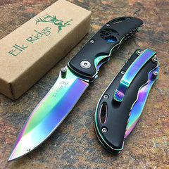 Elk Ridge Small Folding Rainbow Blade Black Handle Gentleman's Pocket Knife