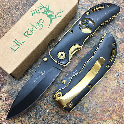 Elk Ridge Small Folding Gold Trim Black Handle Gentleman's Pocket Knife