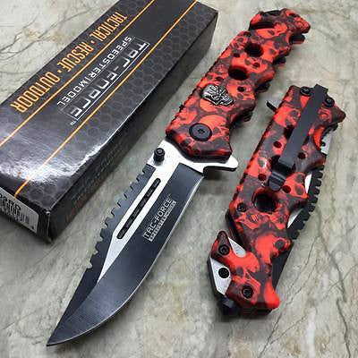 Tac Force Red Skull Head Handle Pocket Hunting Tactical hunting Handy Knife