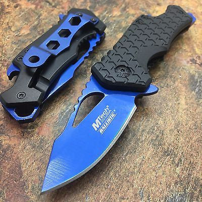 M Tech Spring Assisted Blue Blade Black Nylon Fiber Handle w/ Bottle Open