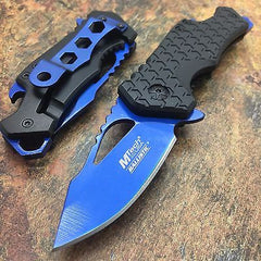 M Tech Spring Assisted Blue Blade Black Nylon Fiber Handle w/ Bottle Open