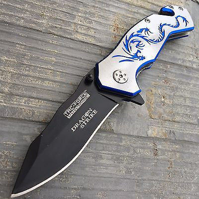 TAC FORCE Silver Laser Blue Fantasy Dragon Outdoor Tactical Rescue Pocket Knife