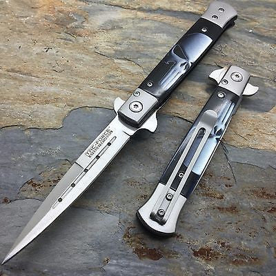 TAC-FORCE  Black Punisher Skull Milanos Spring Assisted Folding Pocket Knife