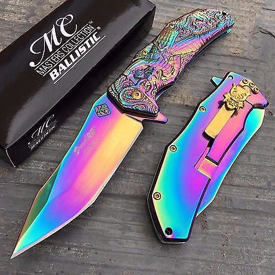 Master Collection Ballistic Rainbow Samurai Sculpted Art Collector Pocket Knife