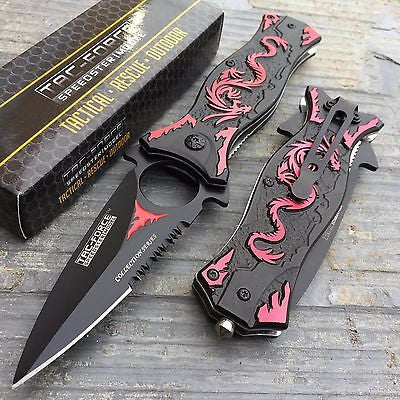 TAC FORCE Red Dragon Folding Outdoor Tactical Rescue Speedster Pocket Knife
