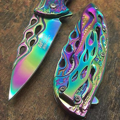 MTech  Assited Open All Rainbow Blade Flame Cut Collection Pocket Knife