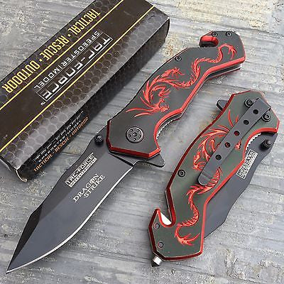 TAC FORCE Black/Red Fantasy Dragon Outdoor Tactical Rescue Pocket Knife