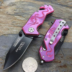 Tac Force Pink/Purple Aluminum Handle w/ Dragon Small Spring Assisted Knife
