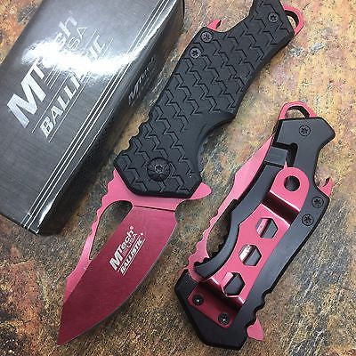 M Tech Spring Assisted Red Blade Black Nylon Fiber Handle w/ Bottle Open