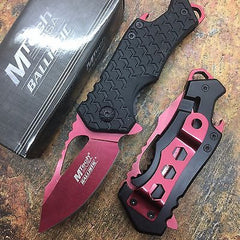 M Tech Spring Assisted Red Blade Black Nylon Fiber Handle w/ Bottle Open