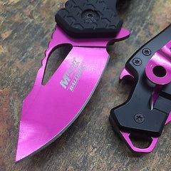 M Tech Spring Assisted Pink Blade Black Nylon Fiber Handle w/ Bottle Open