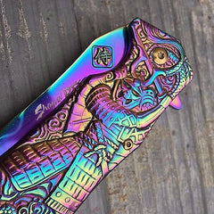 Master Collection Ballistic Rainbow Samurai Sculpted Art Collector Pocket Knife