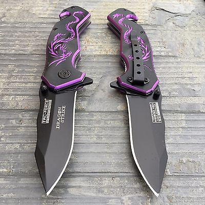 TAC FORCE Black/Purple Fantasy Dragon Outdoor Tactical Rescue Pocket Knife