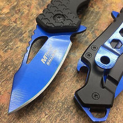 M Tech Spring Assisted Blue Blade Black Nylon Fiber Handle w/ Bottle Open