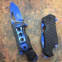 M Tech Spring Assisted Blue Blade Black Nylon Fiber Handle w/ Bottle Open