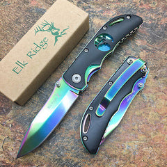 Elk Ridge Small Folding Rainbow Blade Black Handle Gentleman's Pocket Knife