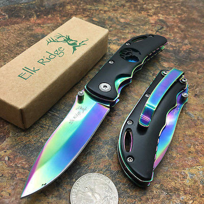 Elk Ridge Small Folding Rainbow Blade Black Handle Gentleman's Pocket Knife