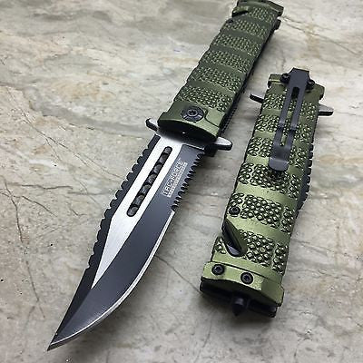 TAC FORCE Green Spring Assisted Open Sawback Bowie Tactical Pocket Knife!