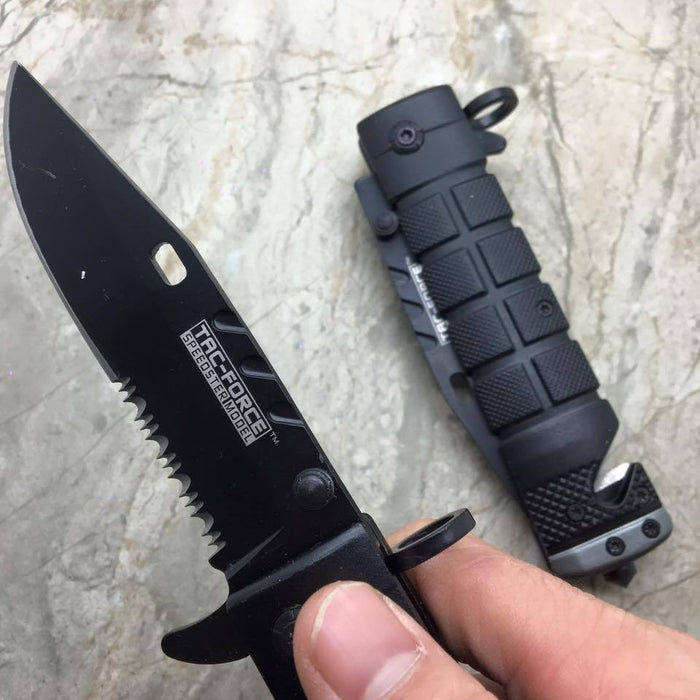 Tac Force Spring Assisted Open Black Bayonet Style Tactical Rescue Pocket Knife