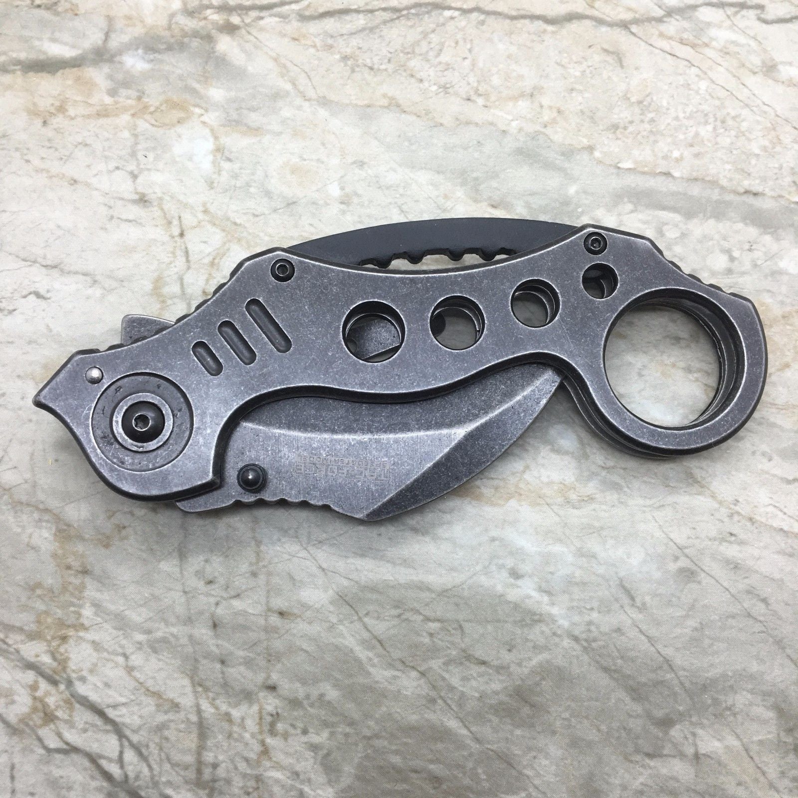 TAC FORCE Stone Wash Spring Assisted KARAMBIT STYLE Tactical Pocket Knife