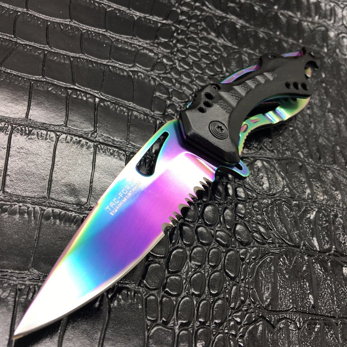 Tac Force Spring Assisted Rainbow Blade Tactical Rescue Pocket Hunting Knife