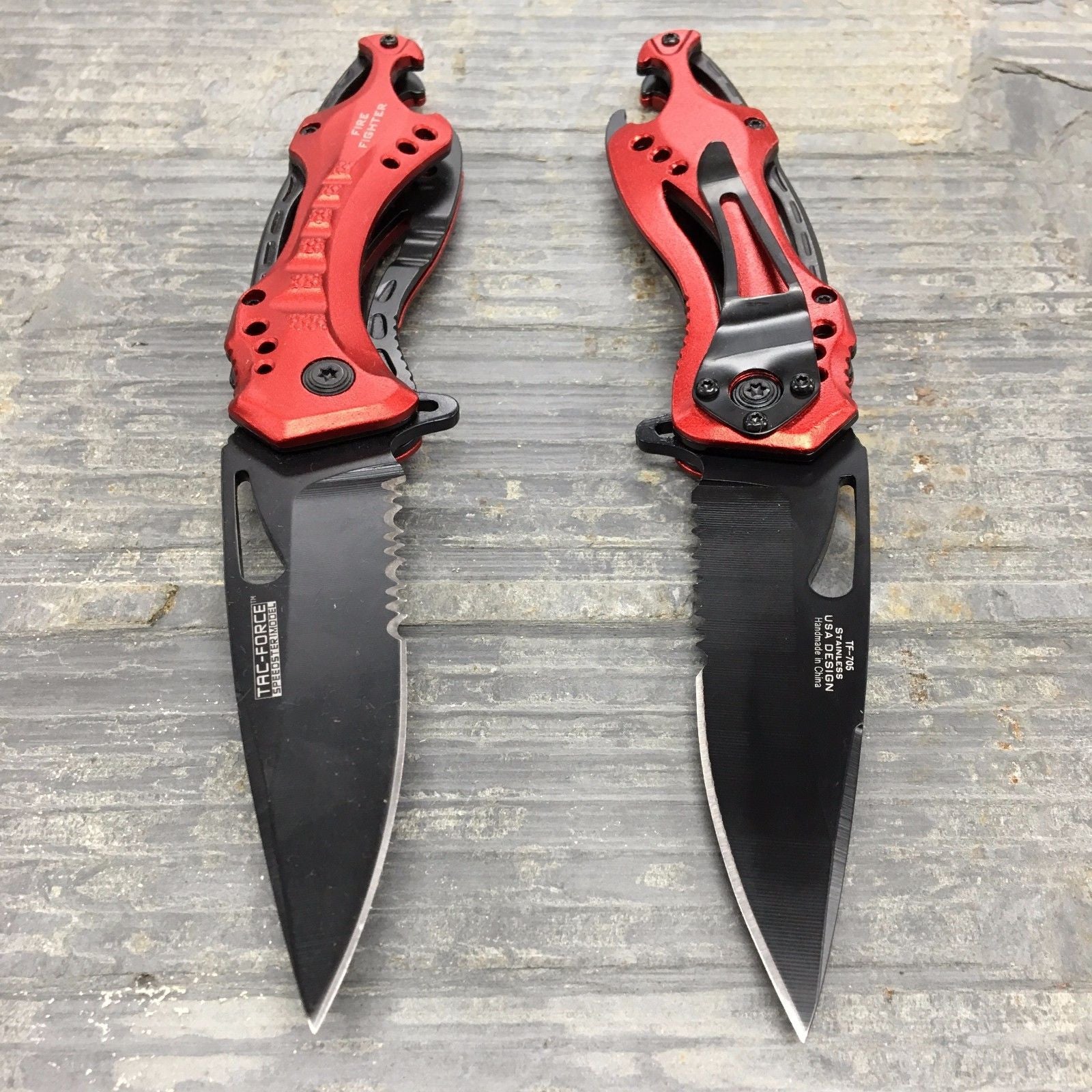 Tac Force Assisted Open Red Fire Fighter Camping Outdoor Hunting Pocket Knife