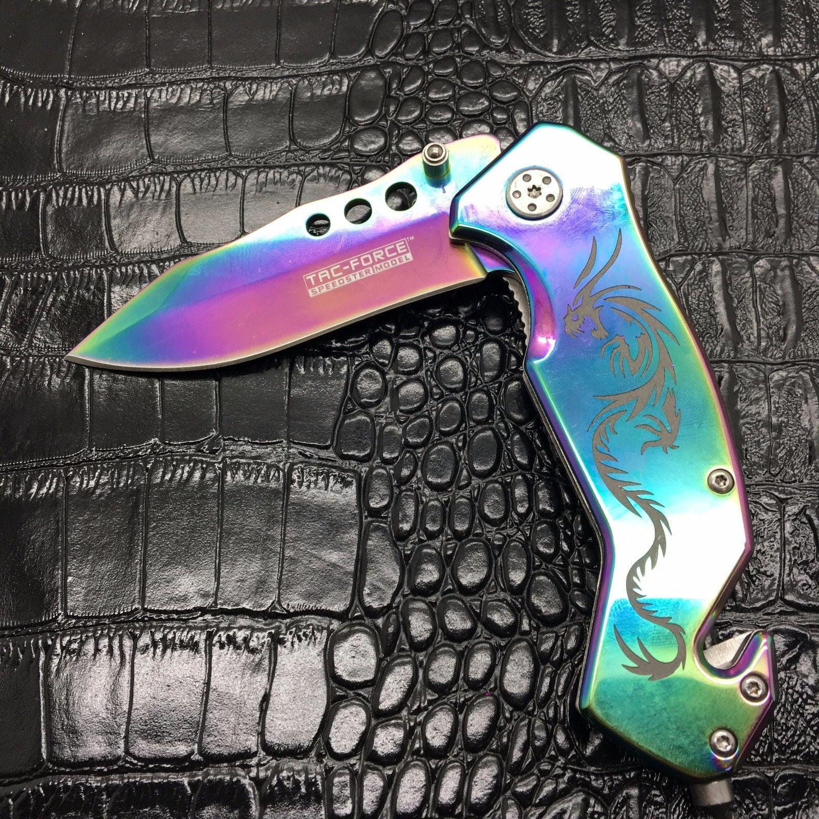TAC FORCE Spring Assisted RAINBOW Dragon Fantasy Outdoor Blade Pocket Knife