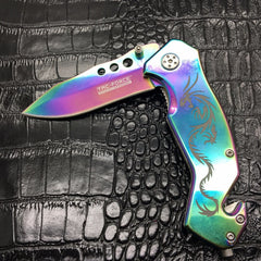 TAC FORCE Spring Assisted RAINBOW Dragon Fantasy Outdoor Blade Pocket Knife