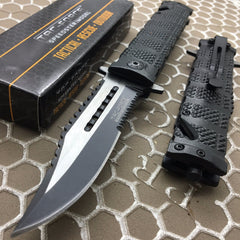 TAC FORCE Black Spring Assisted Open Sawback Bowie Tactical Pocket Knife!
