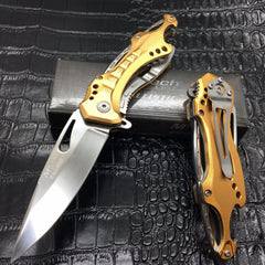 M-Tech Spring Assisted Gold/Silver Aluminum Tactical Rescue Pocket Knife!