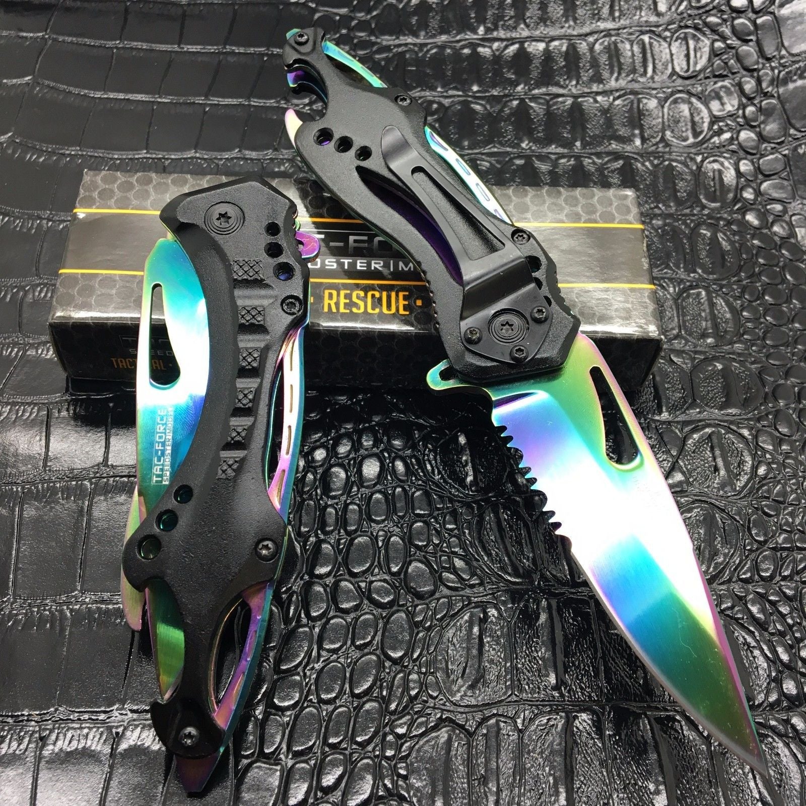 Tac Force Spring Assisted Rainbow Blade Tactical Rescue Pocket Hunting Knife