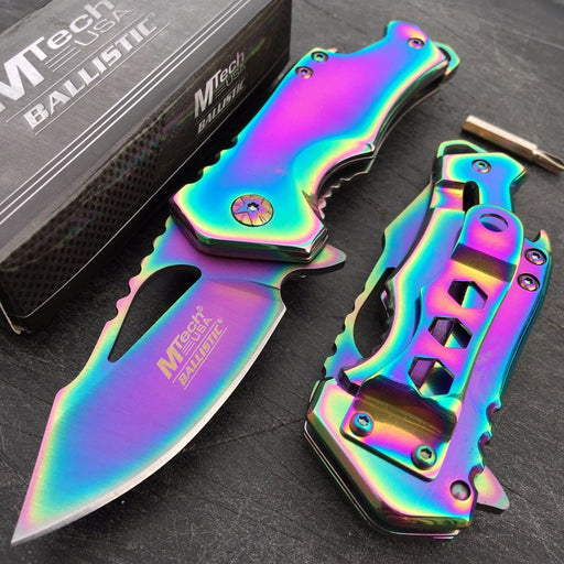MTech Ballistic Rainbow Small Pocket Knife w/ Bottle Opener!