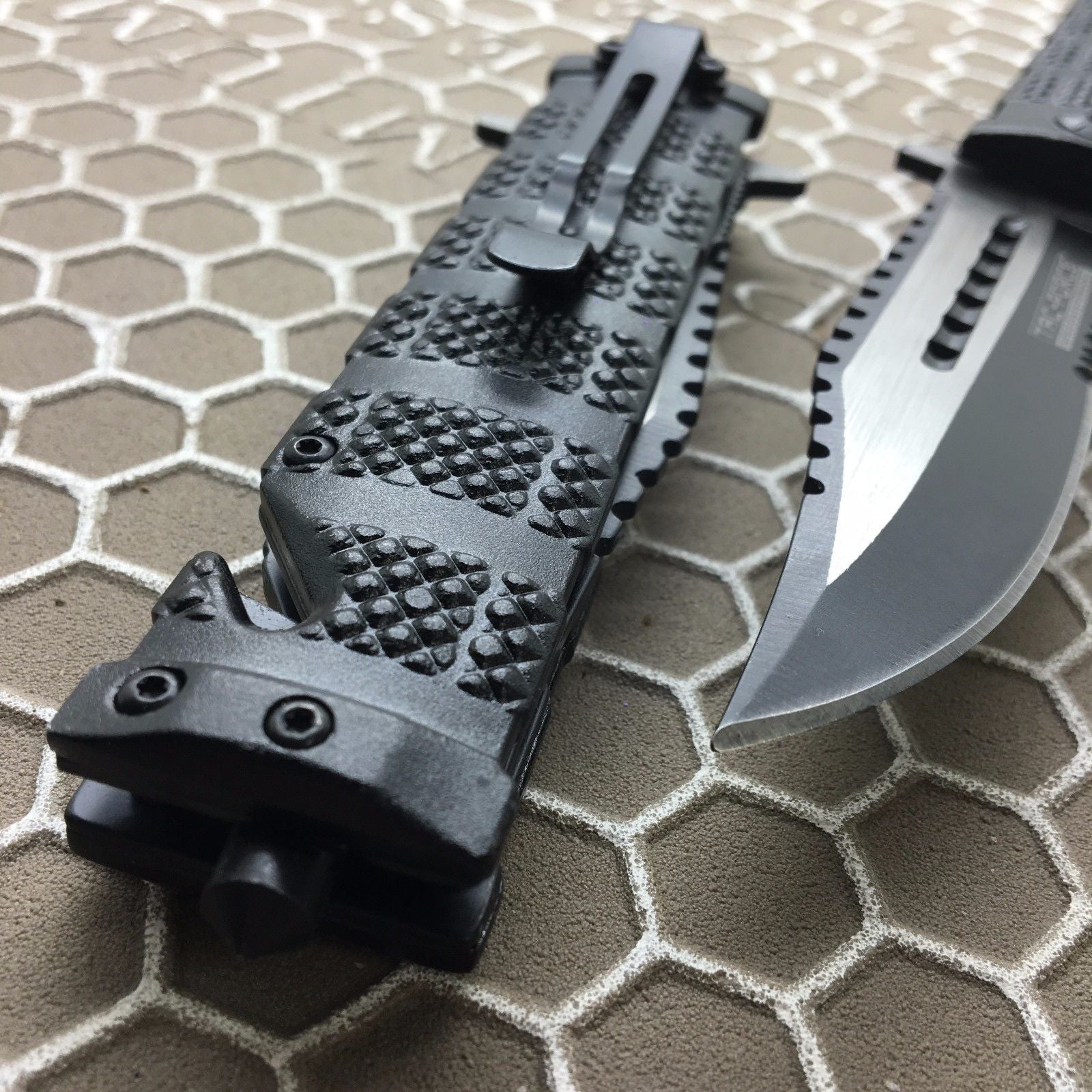 TAC FORCE Black Spring Assisted Open Sawback Bowie Tactical Pocket Knife!