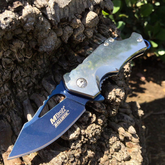 MTech Ballistic Silver w/ Blue Blade Small Pocket Knife w/ Bottle Opener!