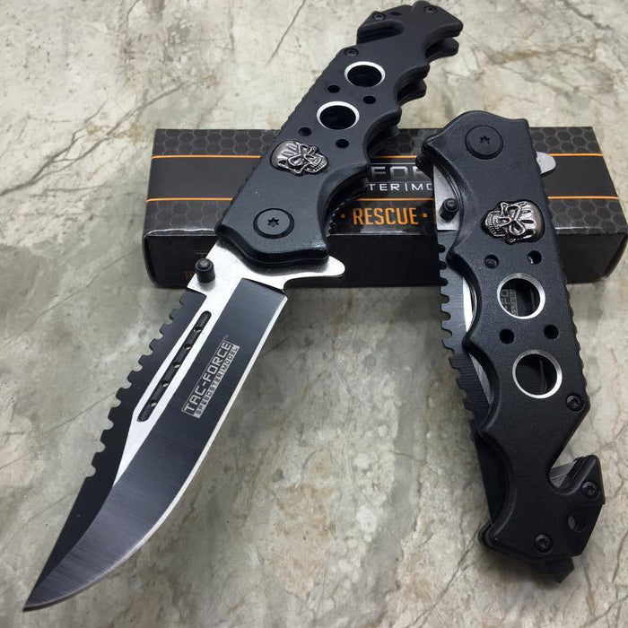 Tac Force Black Skull Head Handle Pocket Hunting Tactical hunting Handy Knife