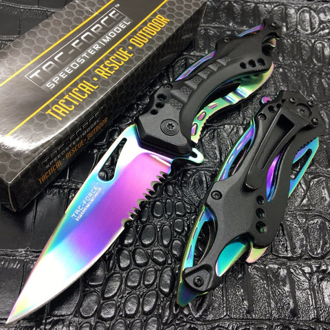 Tac Force Spring Assisted Rainbow Blade Tactical Rescue Pocket Hunting Knife