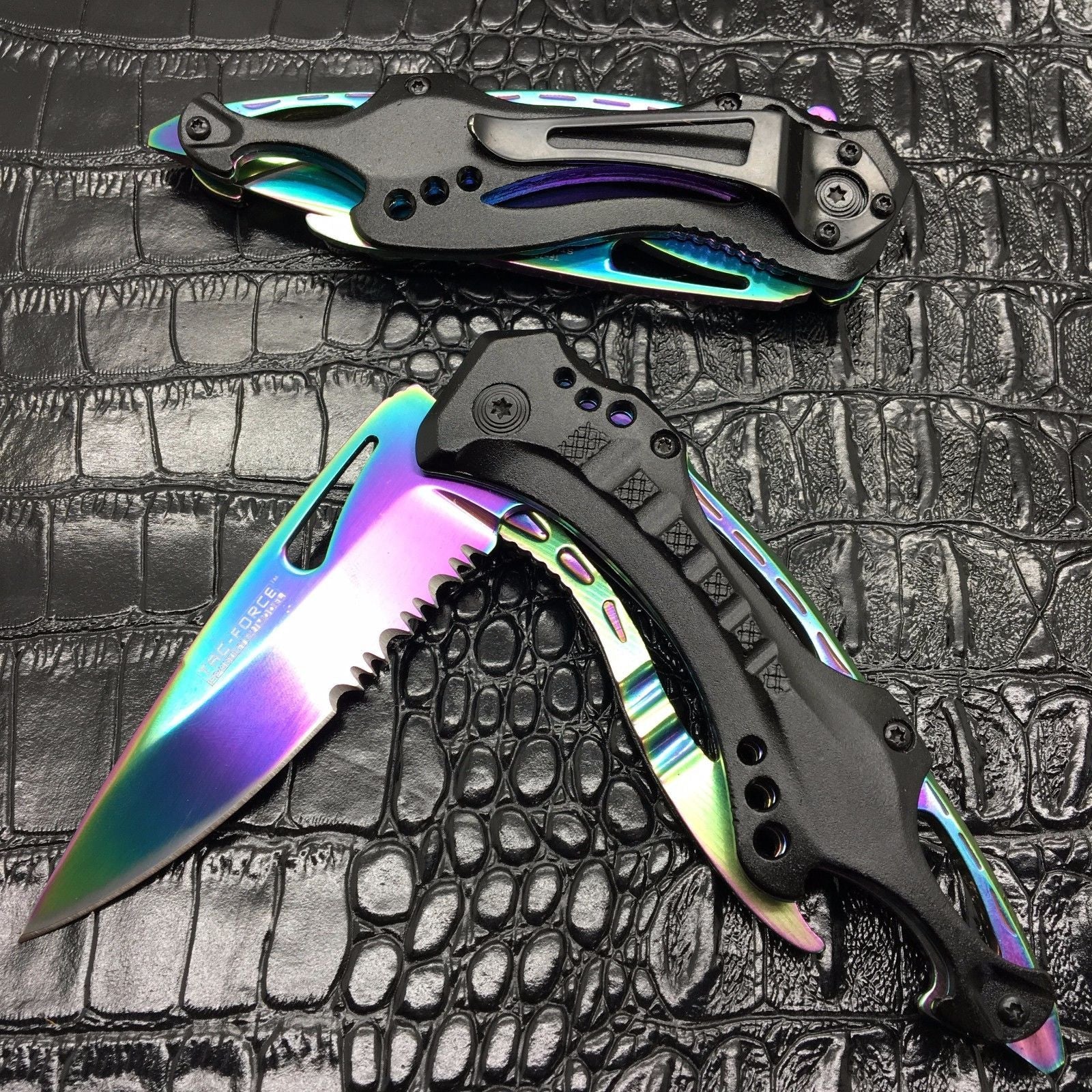 Tac Force Spring Assisted Rainbow Blade Tactical Rescue Pocket Hunting Knife