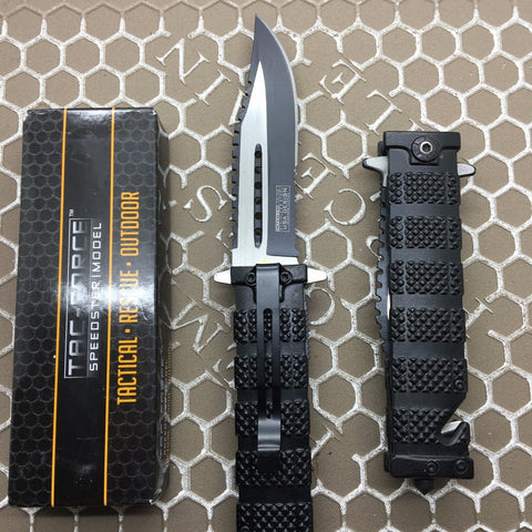 TAC FORCE Black Spring Assisted Open Sawback Bowie Tactical Pocket Knife!