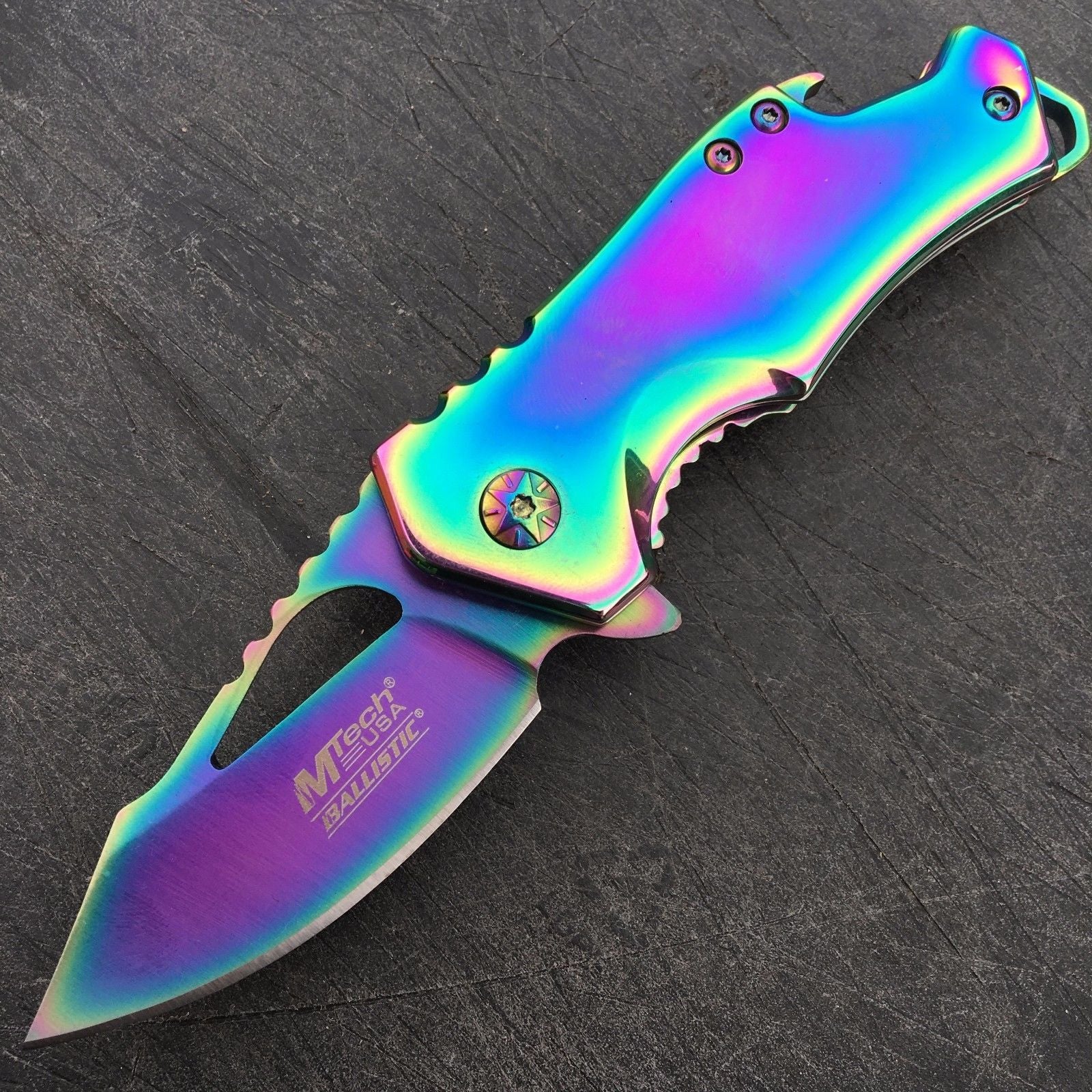 MTech Ballistic Rainbow Small Pocket Knife w/ Bottle Opener!