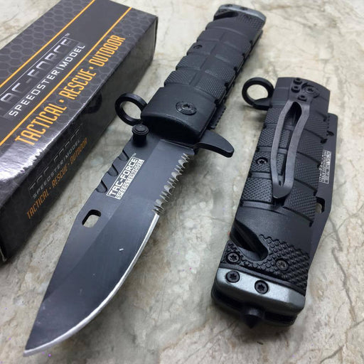 Tac Force Spring Assisted Open Black Bayonet Style Tactical Rescue Pocket Knife