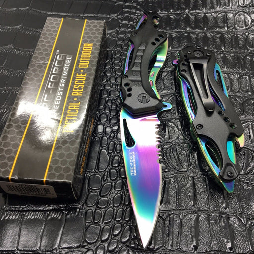 Tac Force Spring Assisted Rainbow Blade Tactical Rescue Pocket Hunting Knife