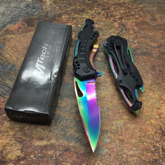 M Tech Folding Knife Rainbow Blade Tactical Rescue Pocket Hunting Knife