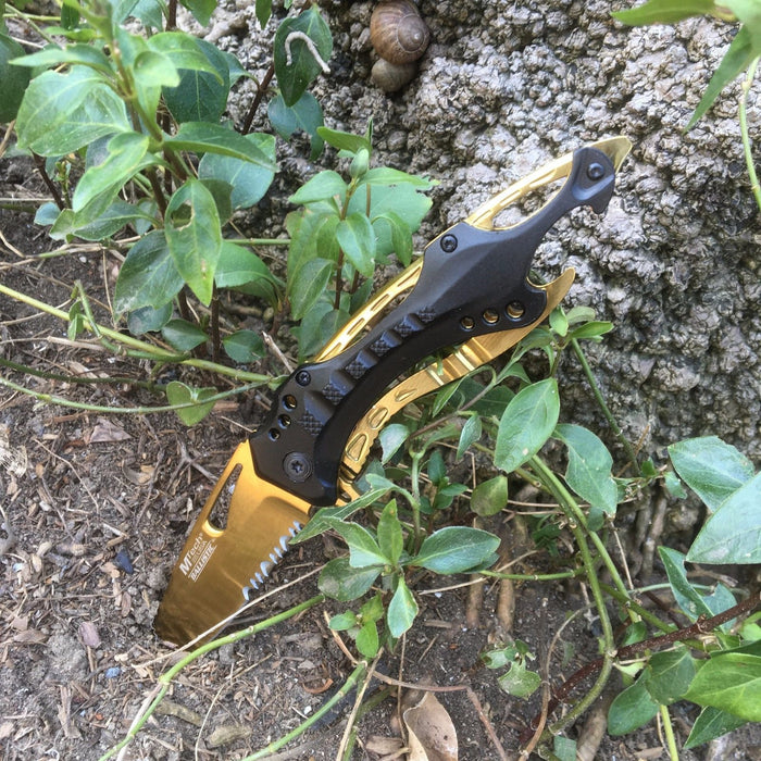 M-Tech Spring Assisted Gold Blade TI-Coated Aluminum Tactical Pocket Knife