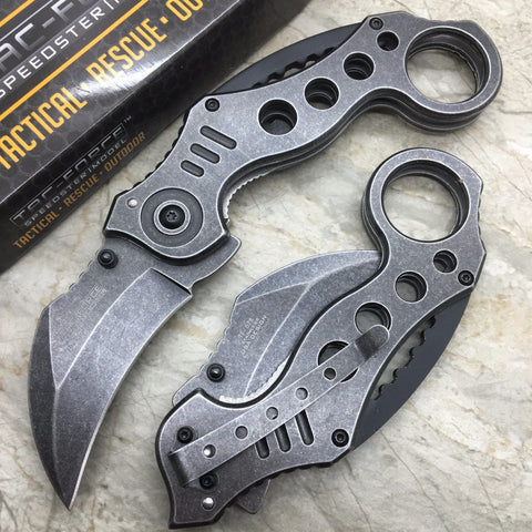 TAC FORCE Stone Wash Spring Assisted KARAMBIT STYLE Tactical Pocket Knife