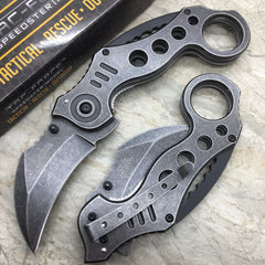 TAC FORCE Stone Wash Spring Assisted KARAMBIT STYLE Tactical Pocket Knife
