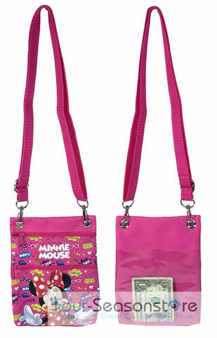 Disney Dark Pink Minnie Mouse Wallet Camera Pouch Bag Purse Shoulder Strap 7.5"