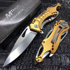 M-Tech Spring Assisted Gold/Silver Aluminum Tactical Rescue Pocket Knife!